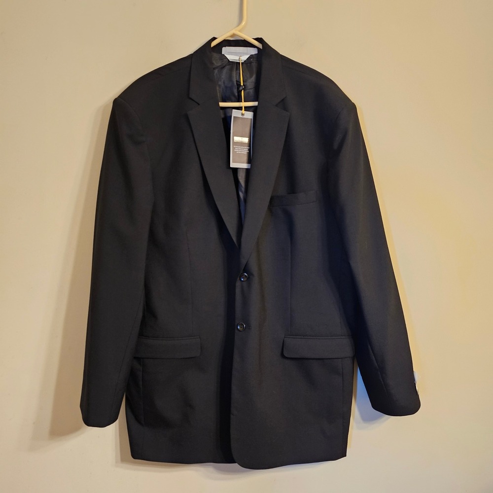 Redwood & Ross Suit Coat Mens 48L Black Wool Blend Single Breasted Blazer NEW